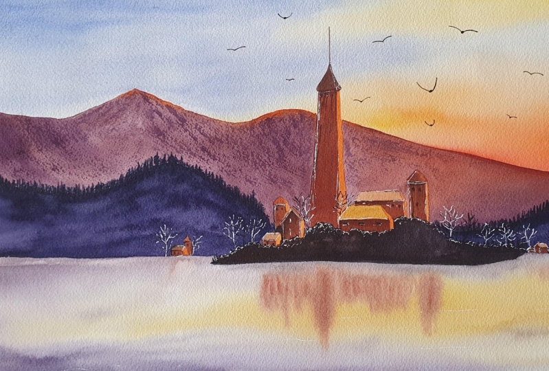 Watercolor Landscape on lage Paper