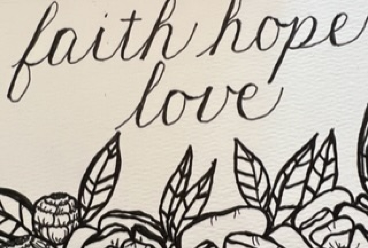 Fake Calligraphy with Peony Line Drawing - student project