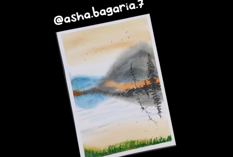 Lakes, mountains and reflections using watercolor