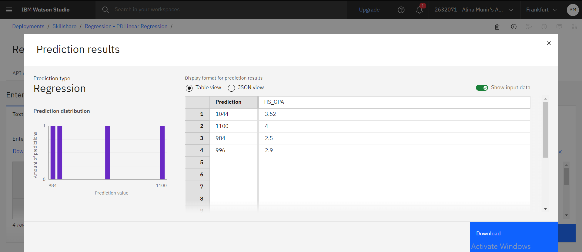 Regression prediction