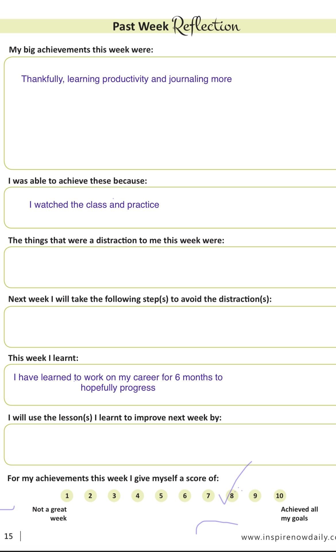 Week reflection - student project