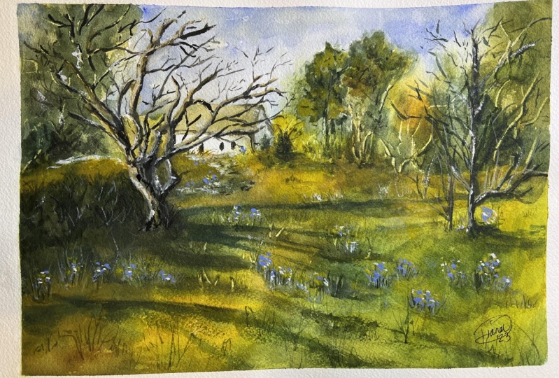 Autumn Landscape loose watercolor