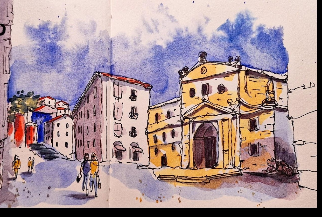 Bilbao in line and wash - student project