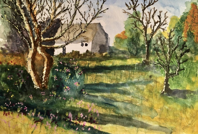 Loose watercolor cottage