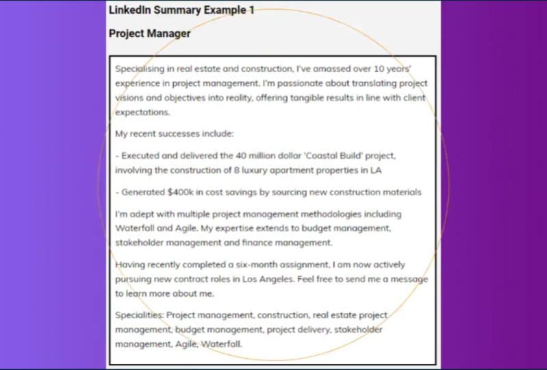 LinkedIn Summary Example