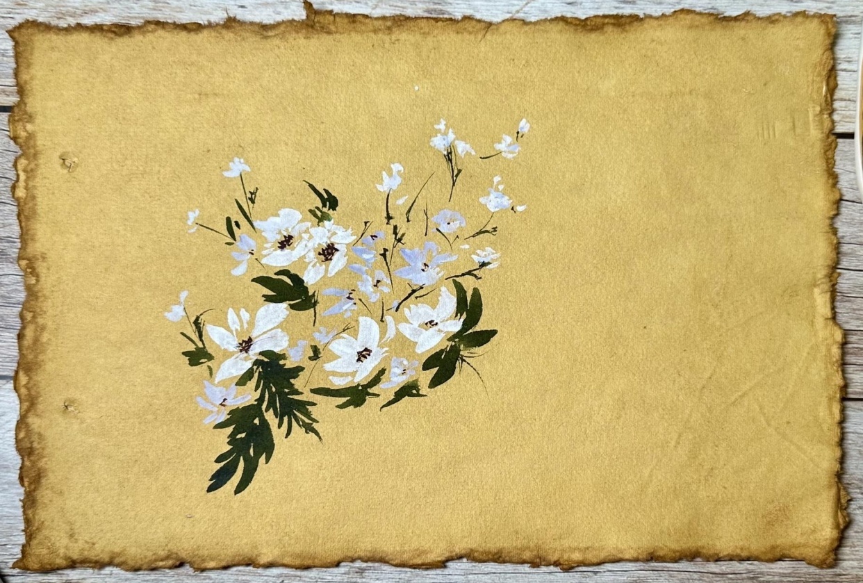 Watercolor flowers on toned paper - student project