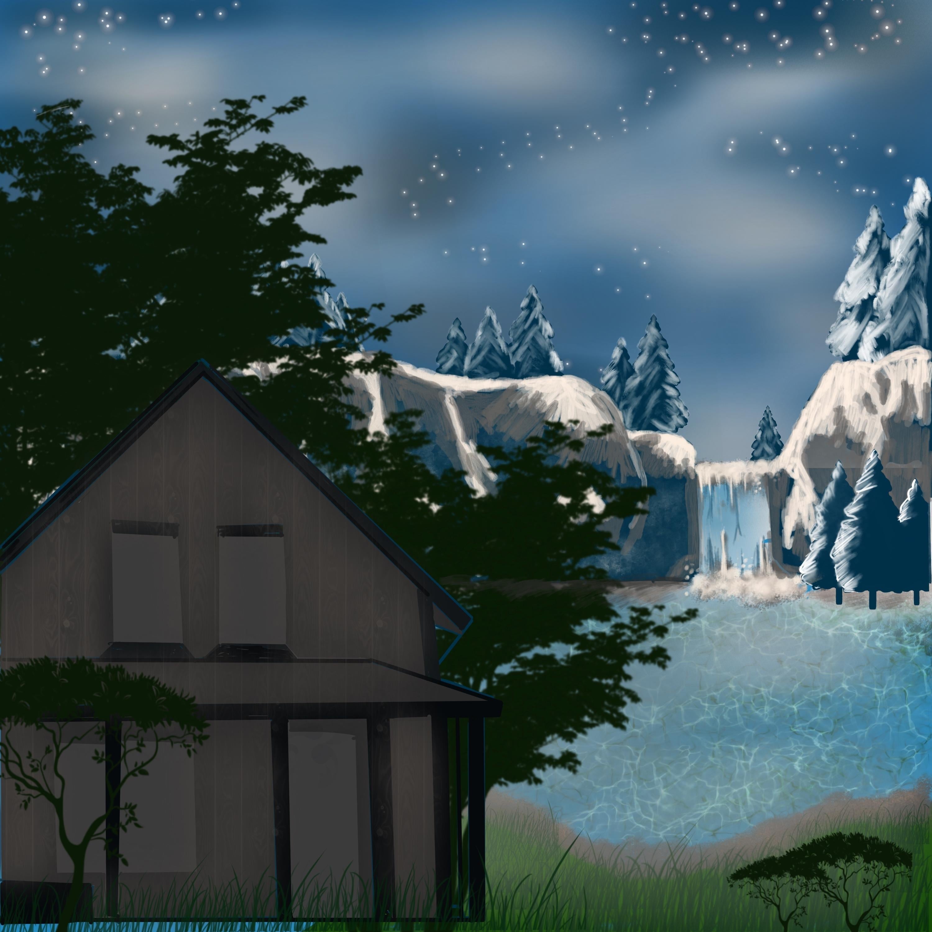 Night Scene With Waterfalls - student project