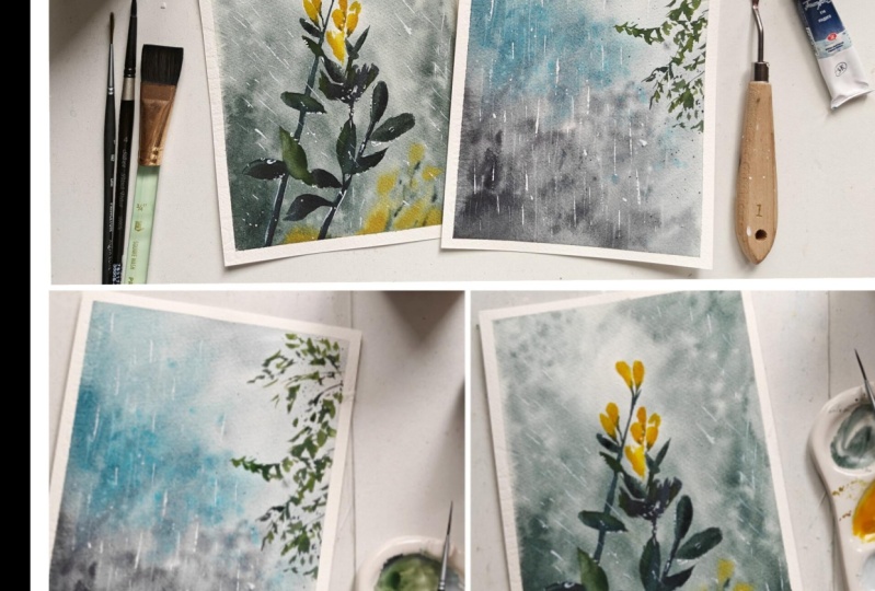 Rainfall watercolor painting