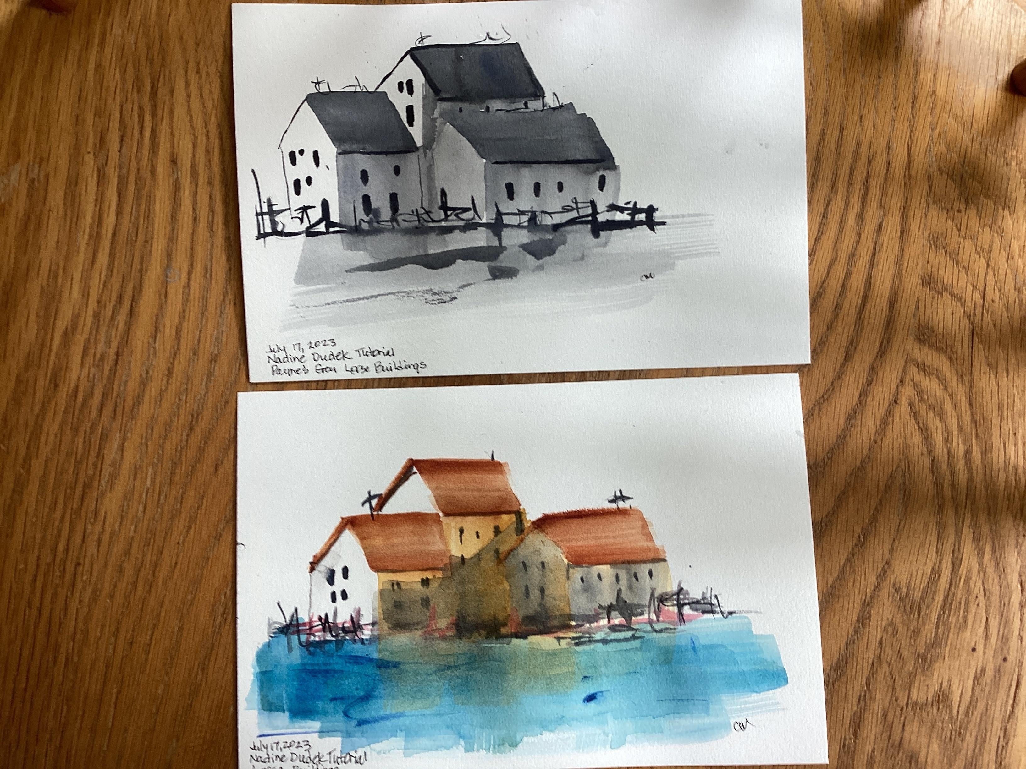 Loose watercolor buildings - student project