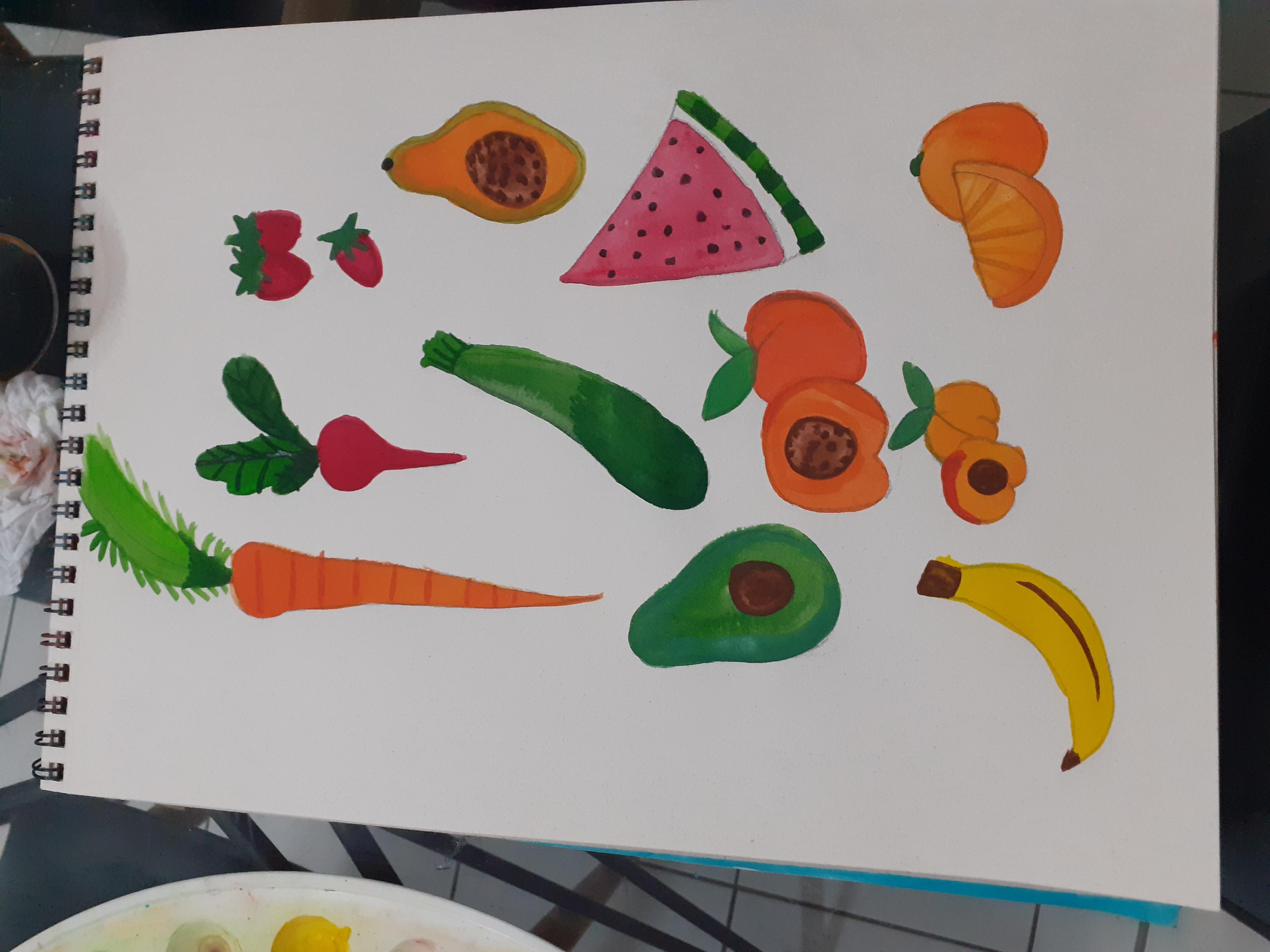 My watercolor summer fruits. - student project