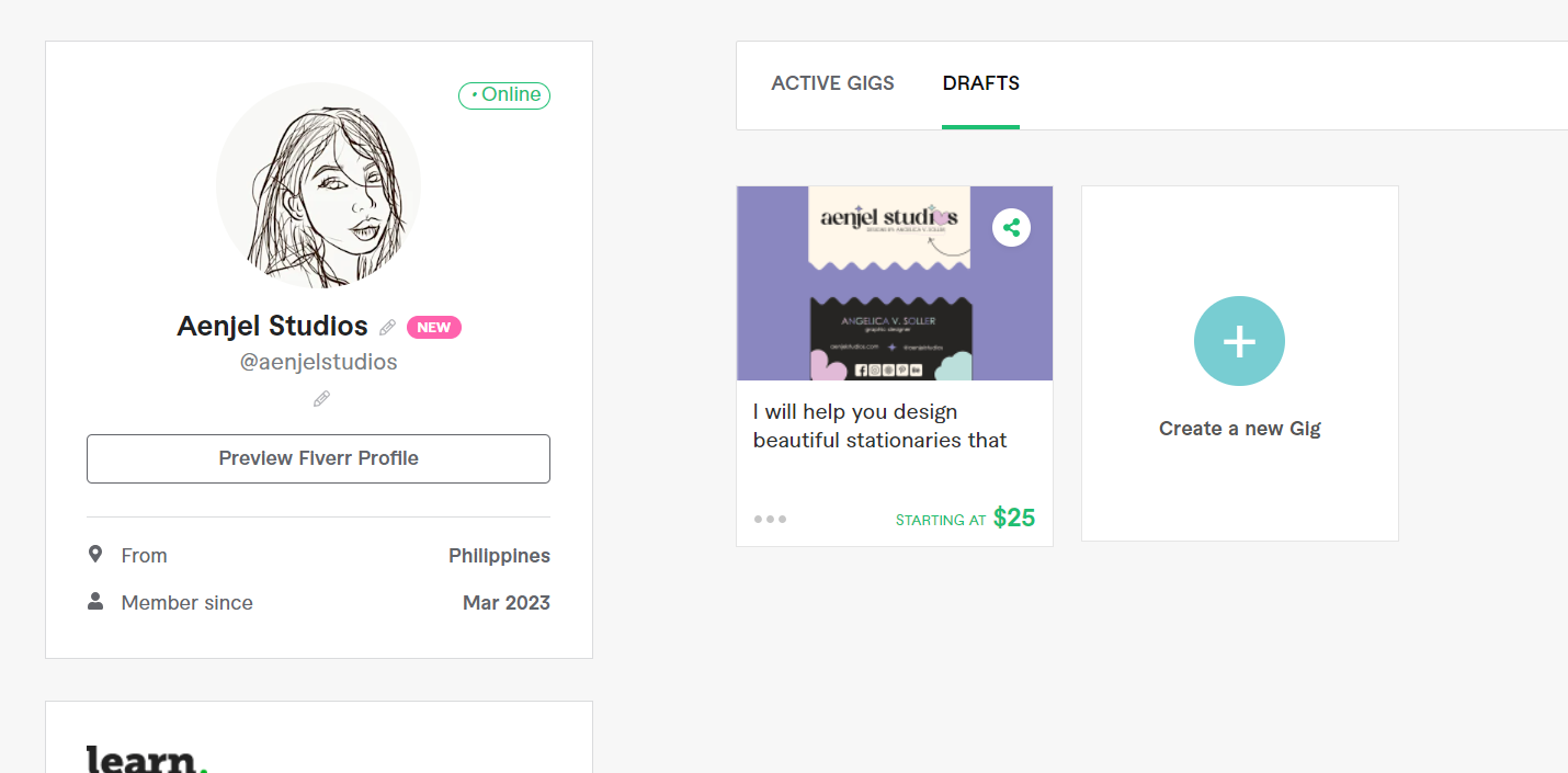 FIVERR PROFILE AND FIRST GIG - student project