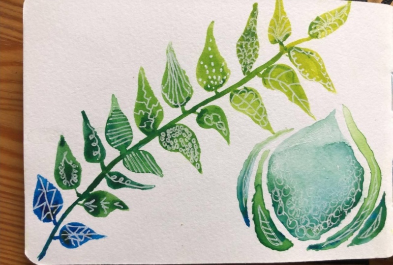 Leaves & white gel pen