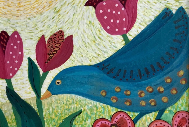 Folk Art bird and Flower