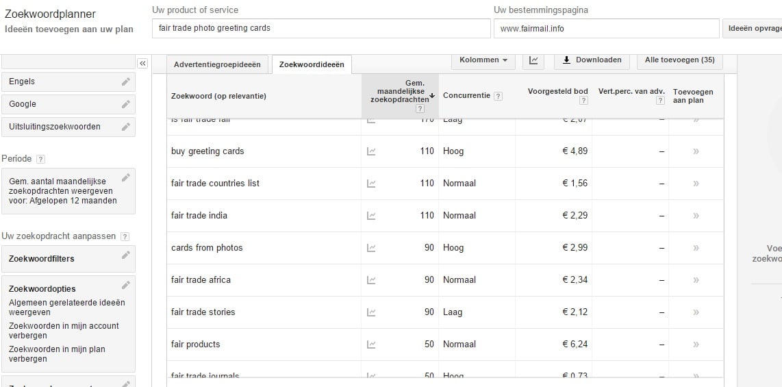 FairMail's Adwords Keyword Planner - student project