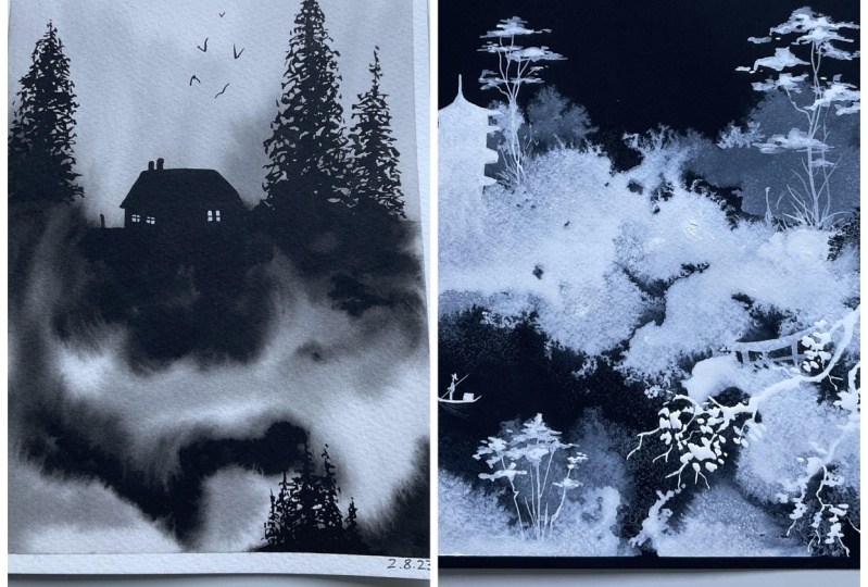Haunting monochrome water colour