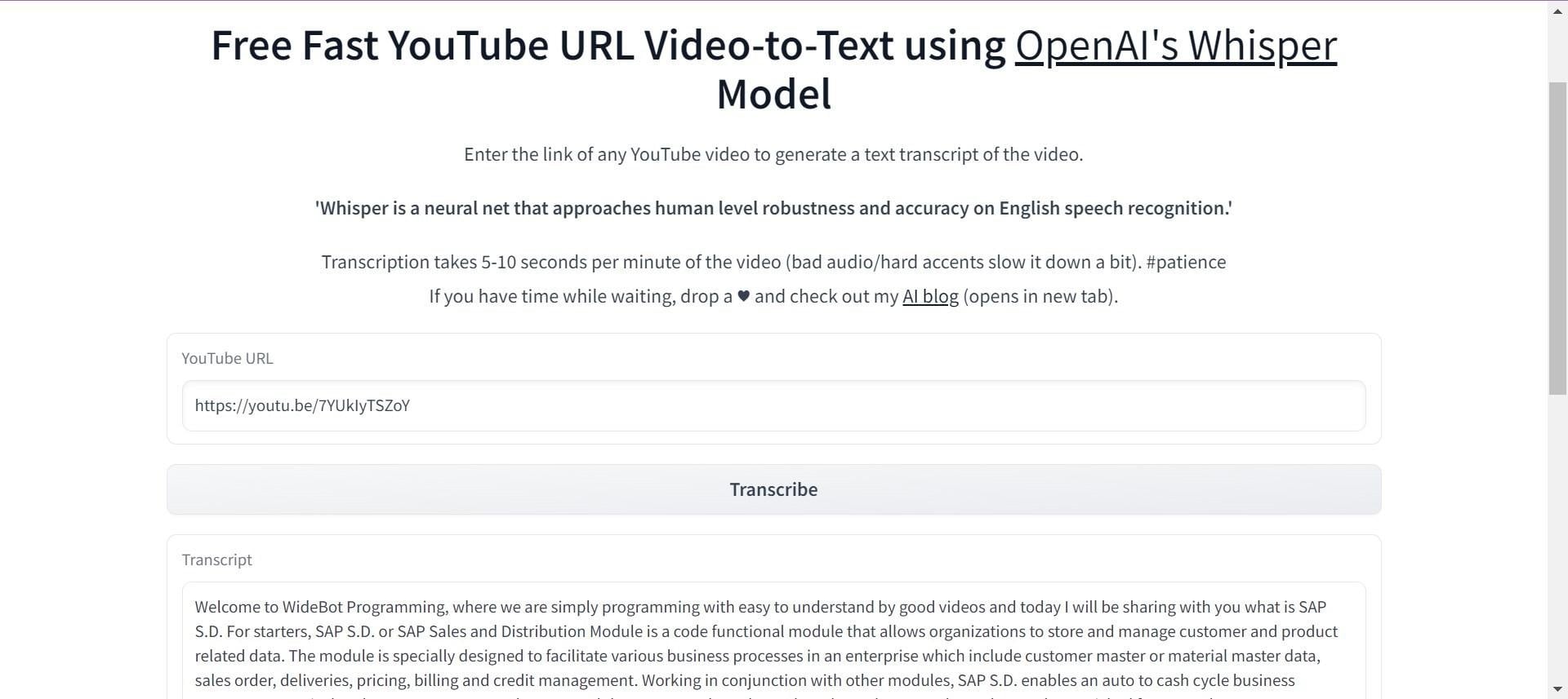 Convert Youtube video to Blogpost and with keywords - student project
