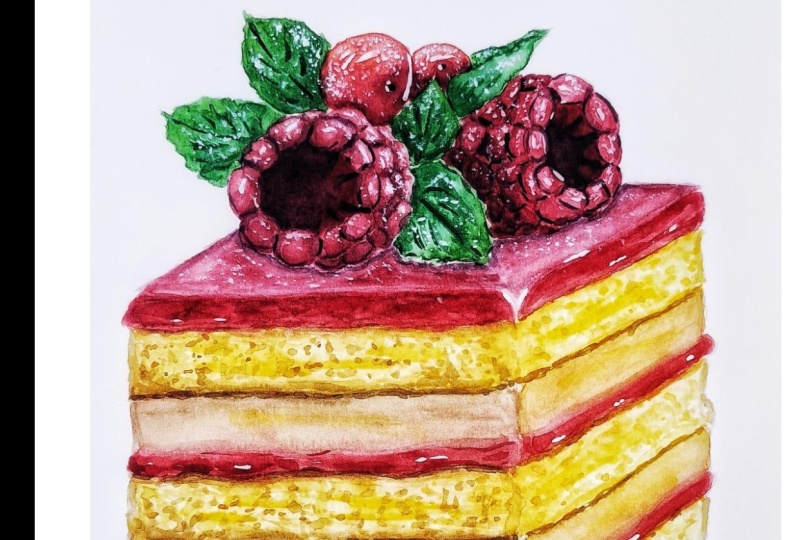 Blue Raspberry Cake Drawing Food Illustration: Drawing to Painting Raspberry Cake Slice | Nianiani ...