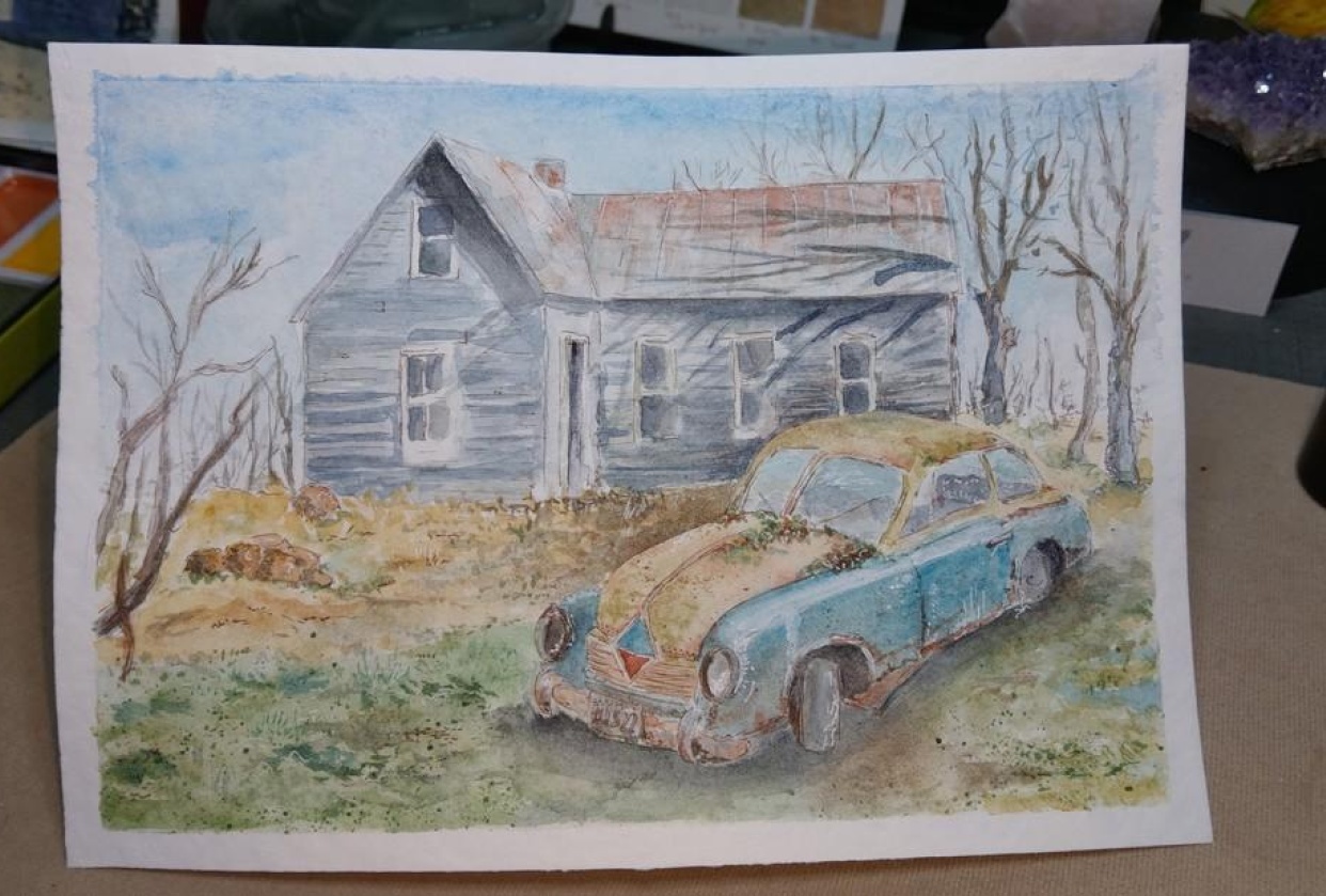 Old Car and Building Scene - student project