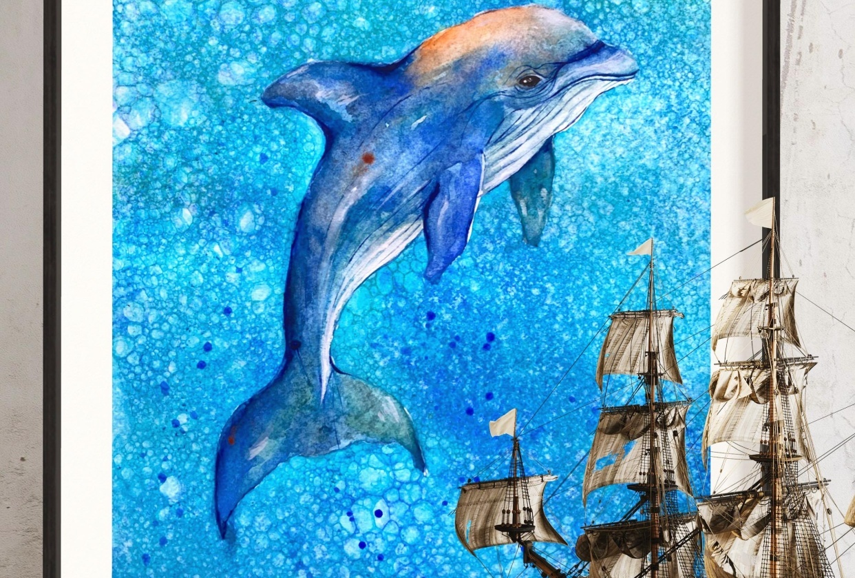 Dolphin swimming in bubbles - student project