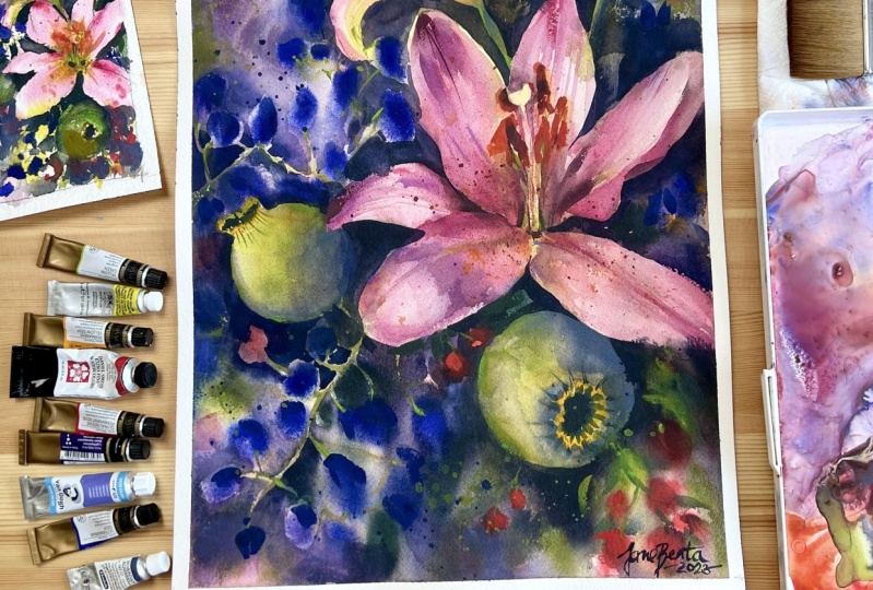 Flower arrangement with lilies - Class Project