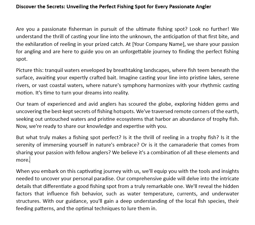 Text for a landing page