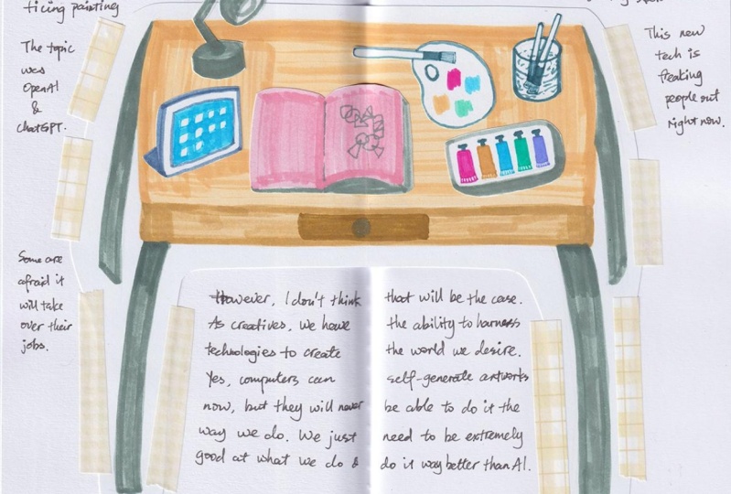 My drawing, painting, & journal spread