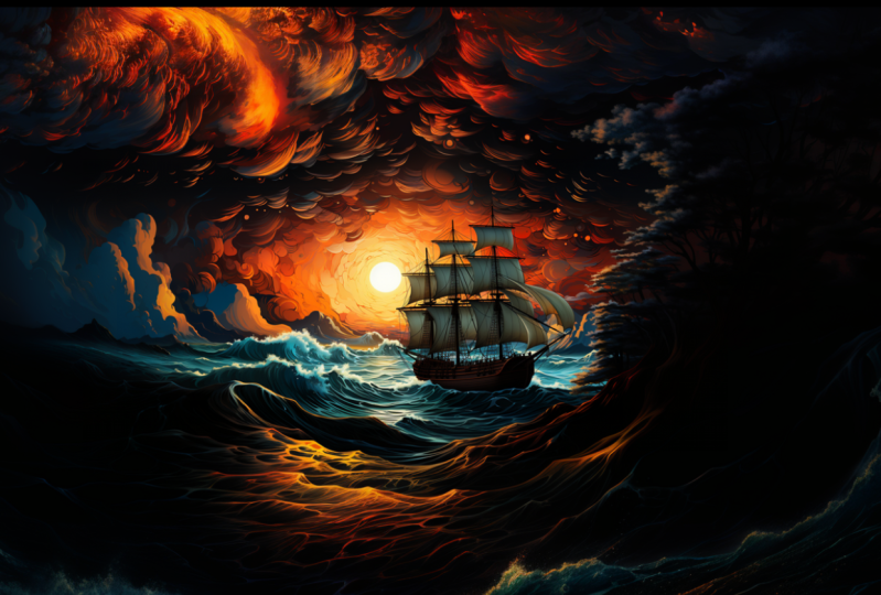 Abstract Painting: A Ship On a Dark Ocean