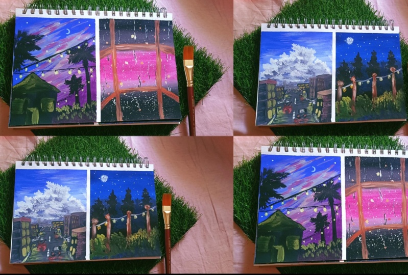 Aesthetic gouache paintings