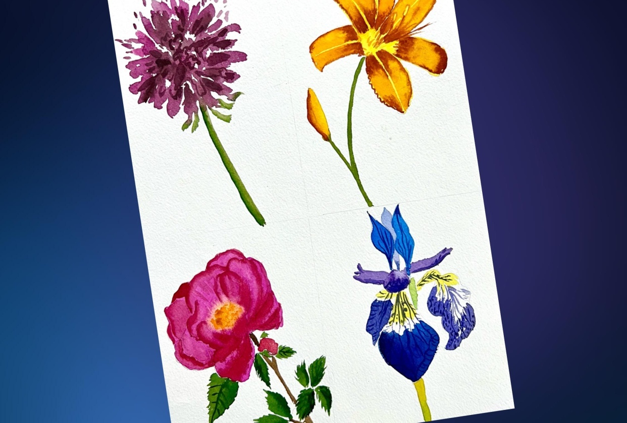 Loose but precise watercolor florals - student project