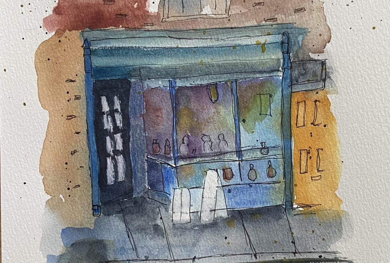 Watercolour sketching five different steps - student project