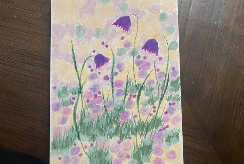 Oil pastel flowers with bokeh background