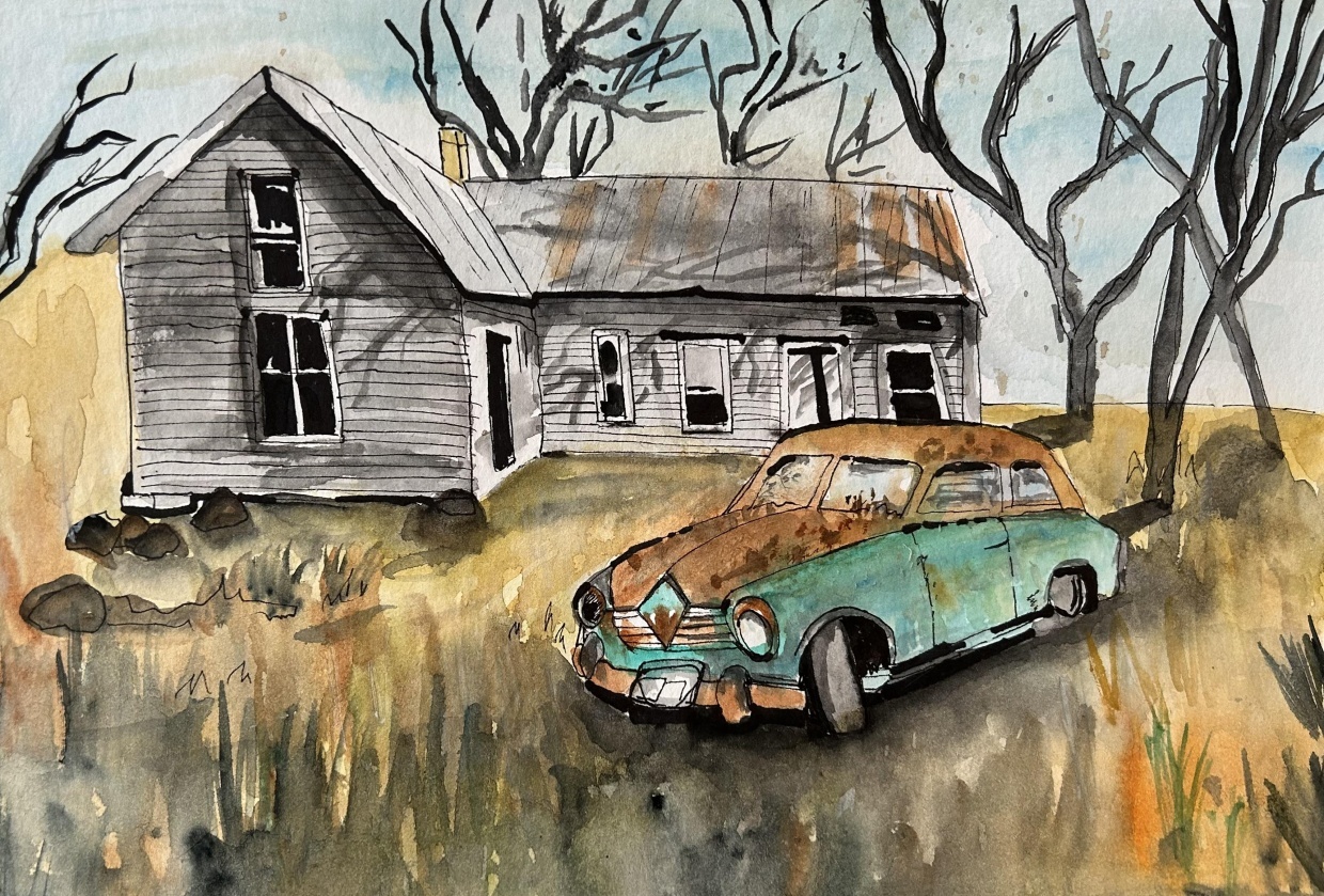 Old Car and Building Scene - student project