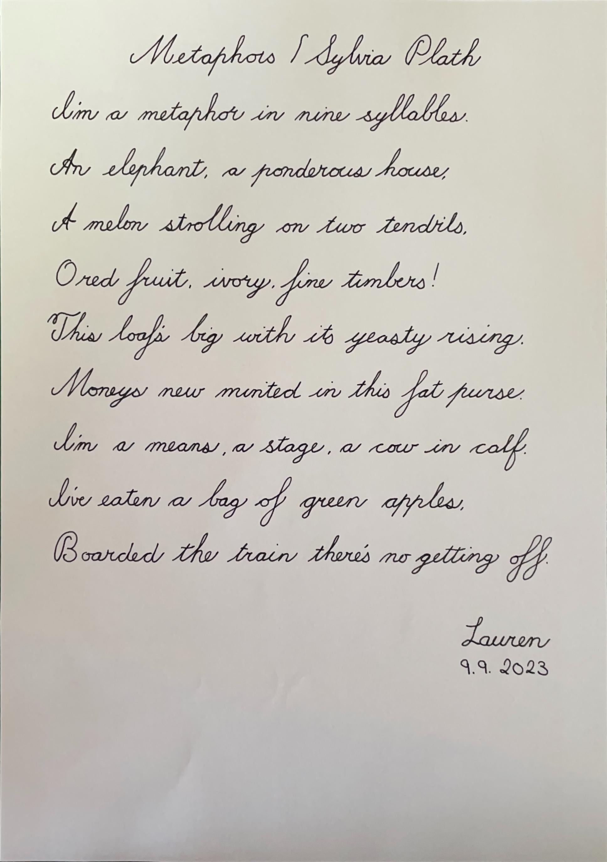 Lauren's Spencerian Cursive - student project
