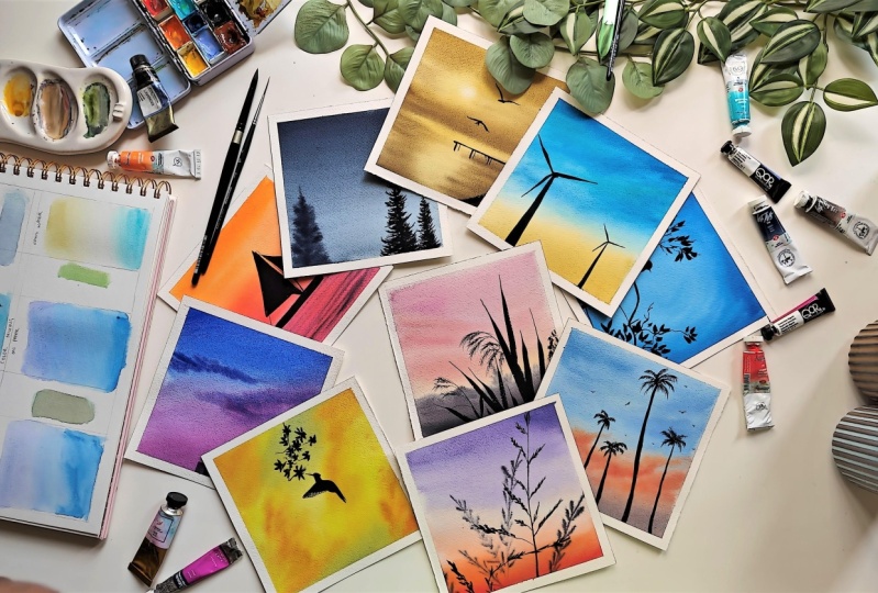 10 days of relaxing watercolor silhouettes