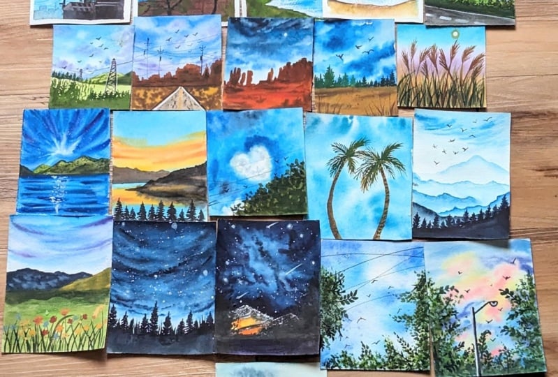 Learn to Paint Tranquil Blue Skies with Watercolor - A 21 Day Challenge