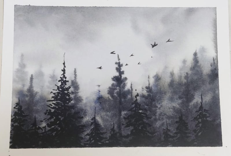 Misty forestscape