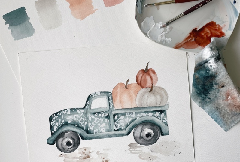 Watercolor Farm Truck