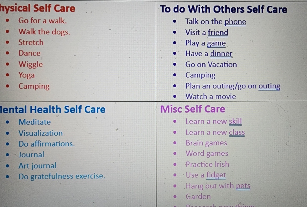 My Self Care Master List - student project