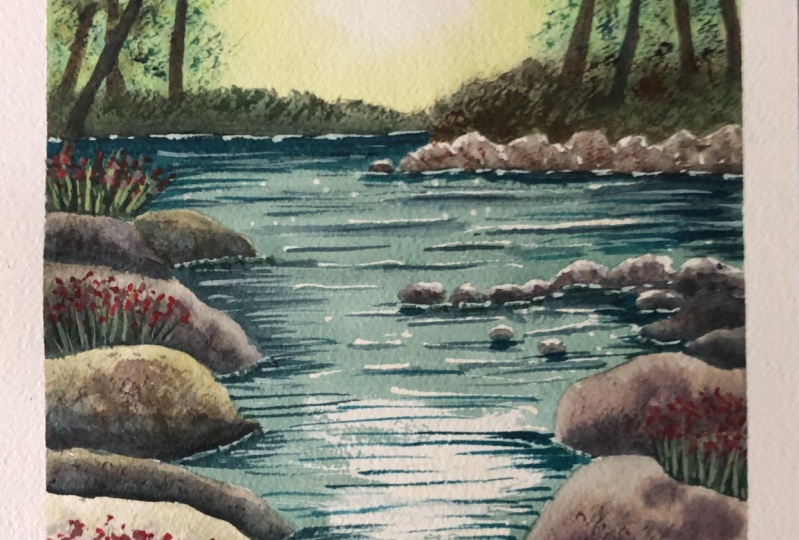 Lights on the water in watercolour