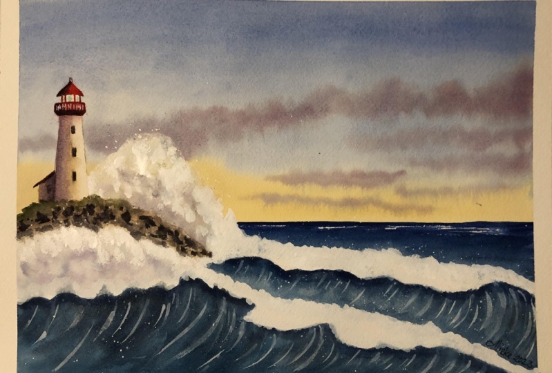Crashing waves & a lighthouse