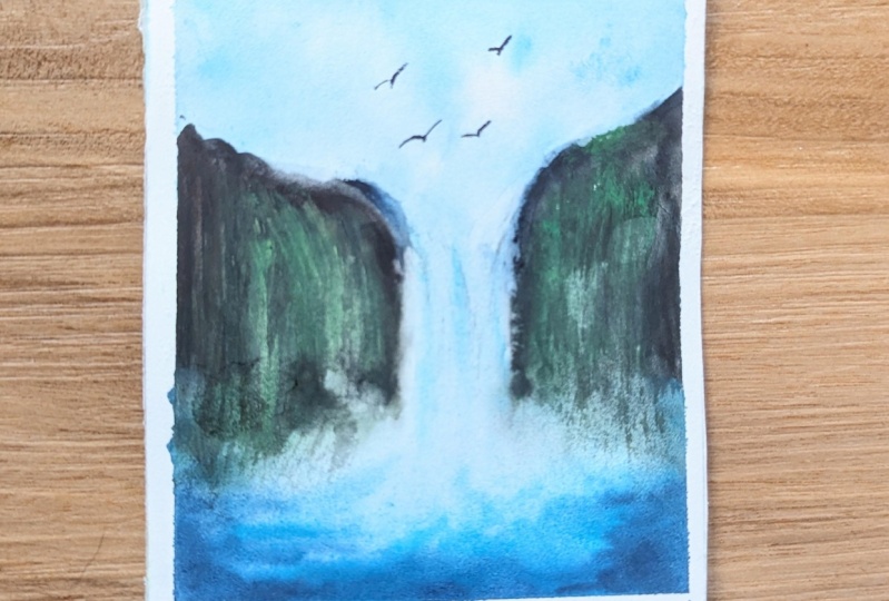 "Paint a serene waterfall with me - Using watercolors"