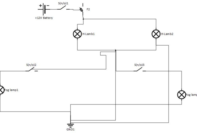 schematic diagram that uses a ground side headlamp switch to control the left an