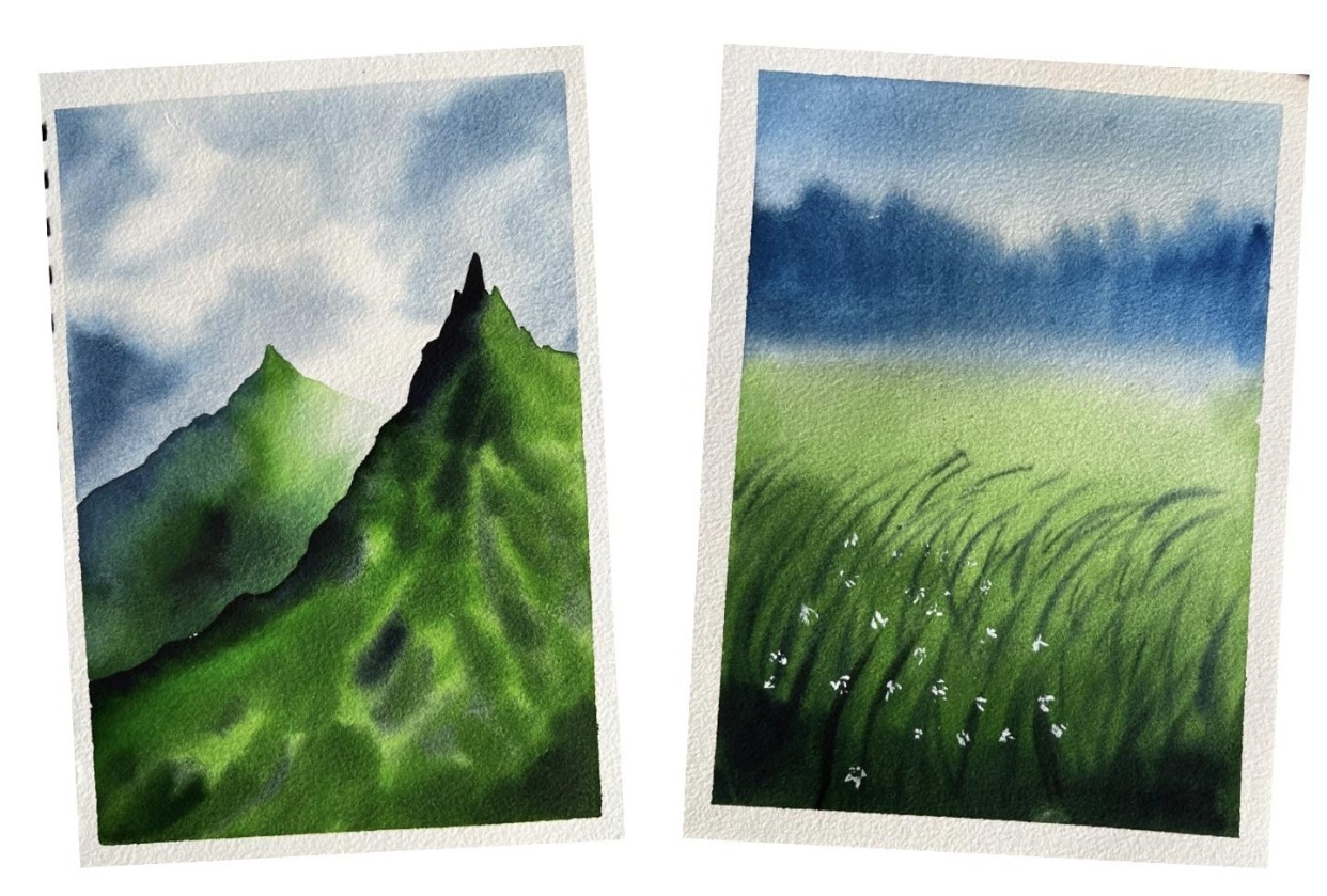 Moody watercolor landscape - student project