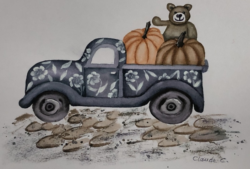 Cute Watercolor Fall Farm Truck