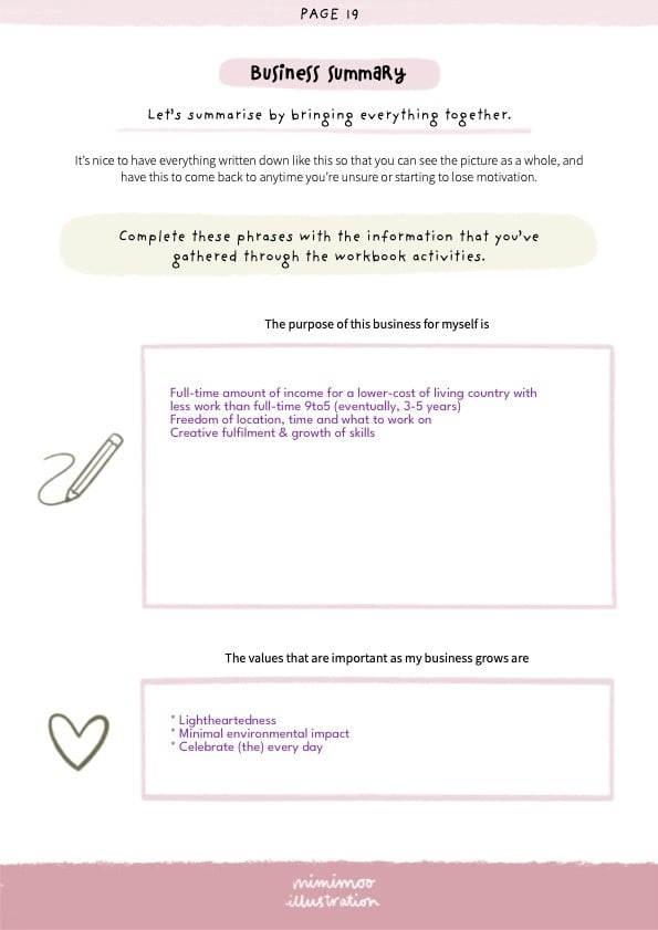 My business values & purpose summary