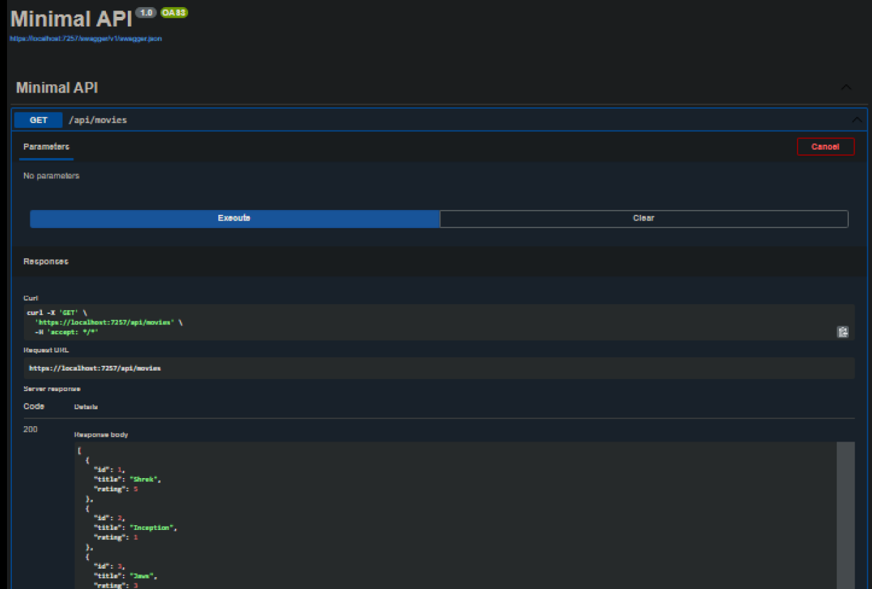 Minimal C# . Net API - student project