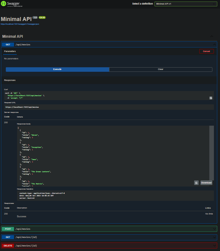 Minimal C# . Net API