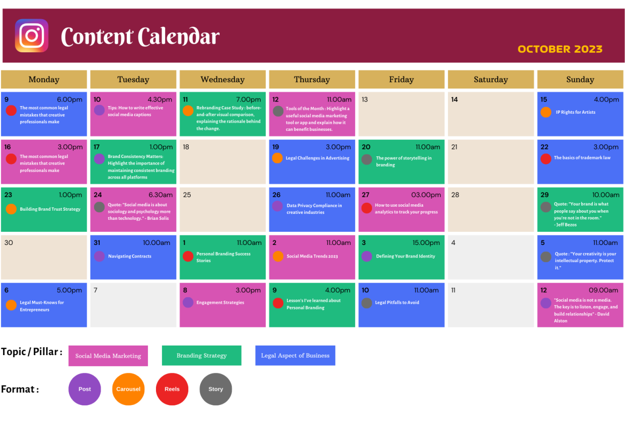 Content Calendar - Oct 2023 - student project