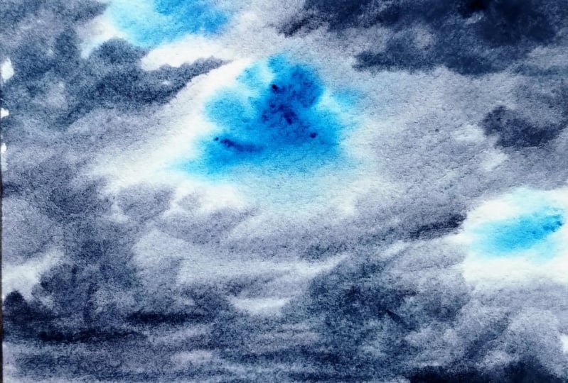 Watercolor cloudy skies withMaria