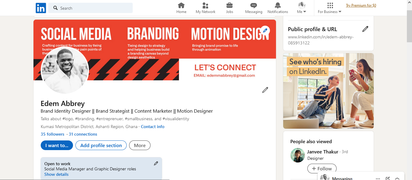 Fully optimized Linkedin profile - student project